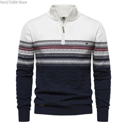 Gavin – Men's Striped High Neck Knitted Pullover