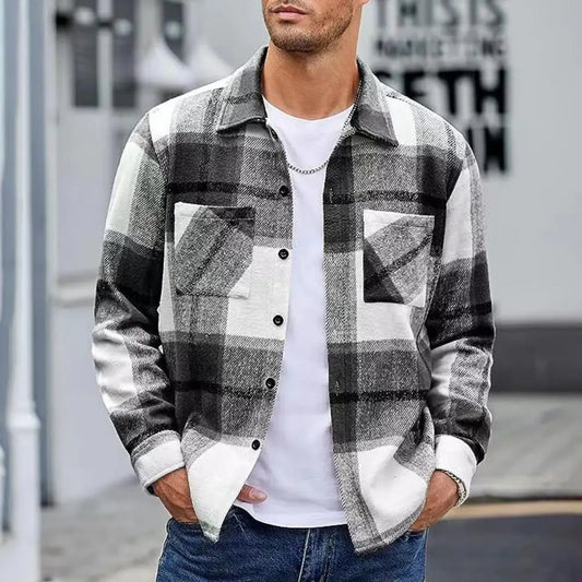 Darren – Men's Plaid Button-Up Shirt Jacket – Casual Flannel Style with Dual Chest Pockets