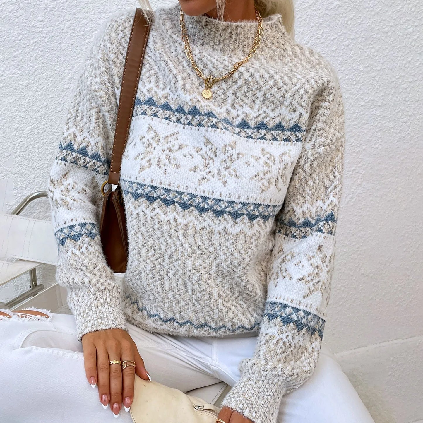 Heidi – Women's Vintage Snowflake Turtleneck Sweater