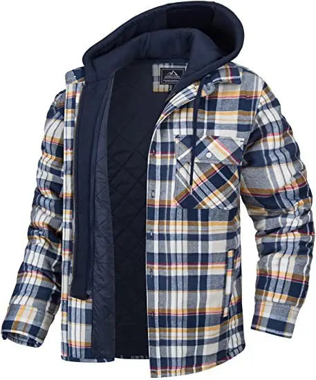 Rory – Men's Hooded Quilted Jacket with Plaid Design