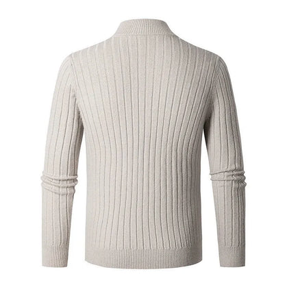Men's Ribbed Half-Zip Cotton Sweater – Classic Casual High-Collar Pullover