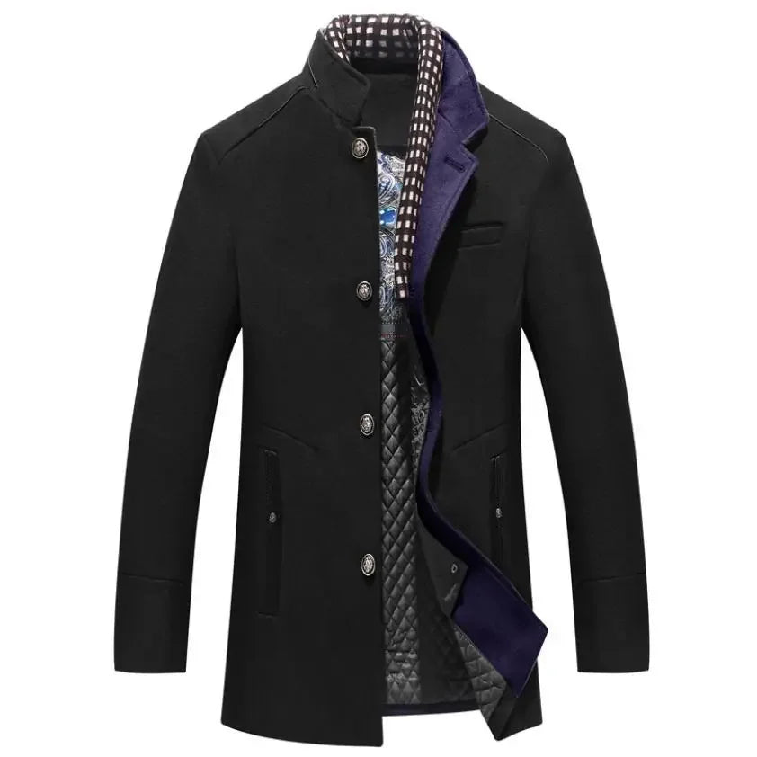 Rod – Men's Elegant Wool-Blend Coat with Contrast Collar and Quilted Inner Lining