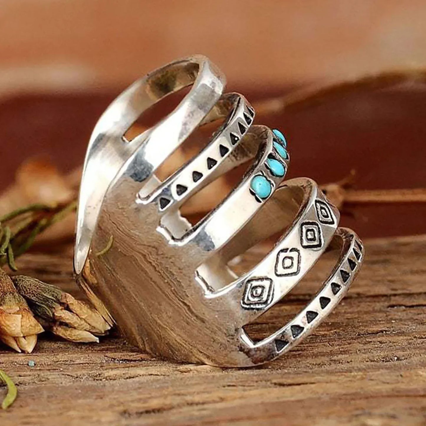 Michelle – Women's Bohemian Multi-Band Ring with Turquoise Accents