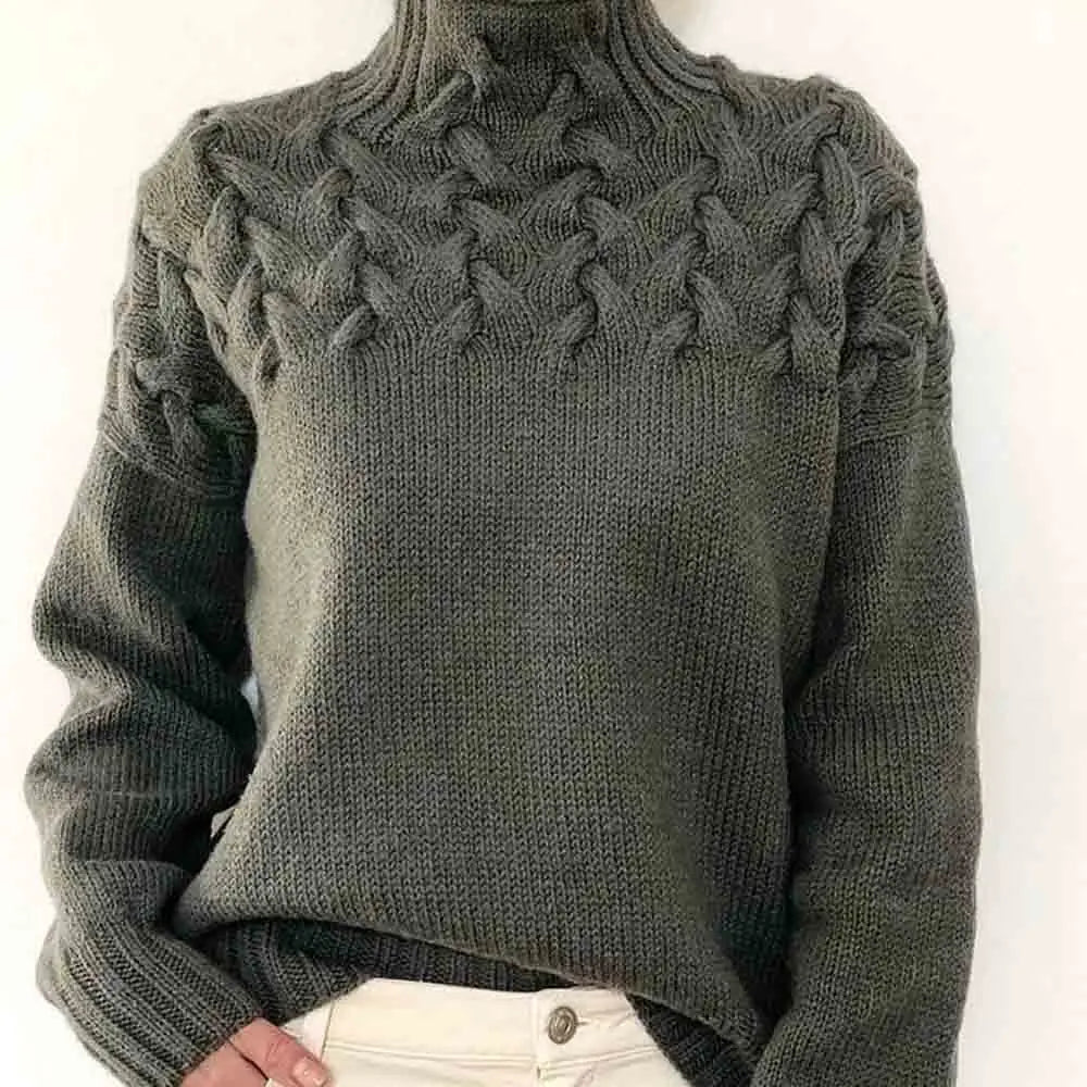 Julia – Women's Embossed Lantern Sleeve Turtleneck Sweater