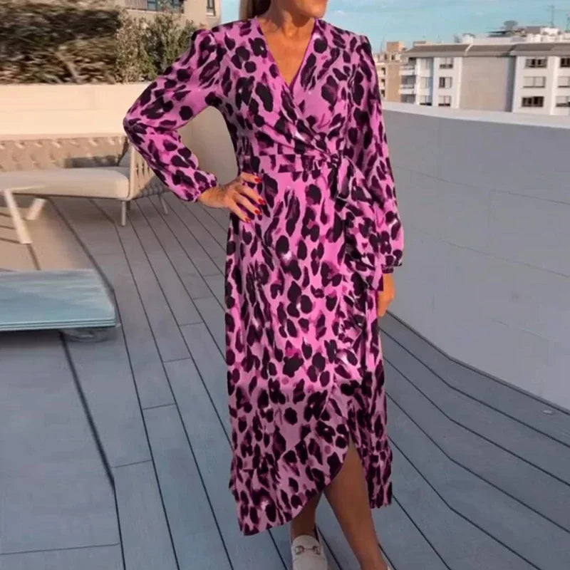 Gabrielle – Women's Elegant Leopard Print V-Neck Maxi Dress