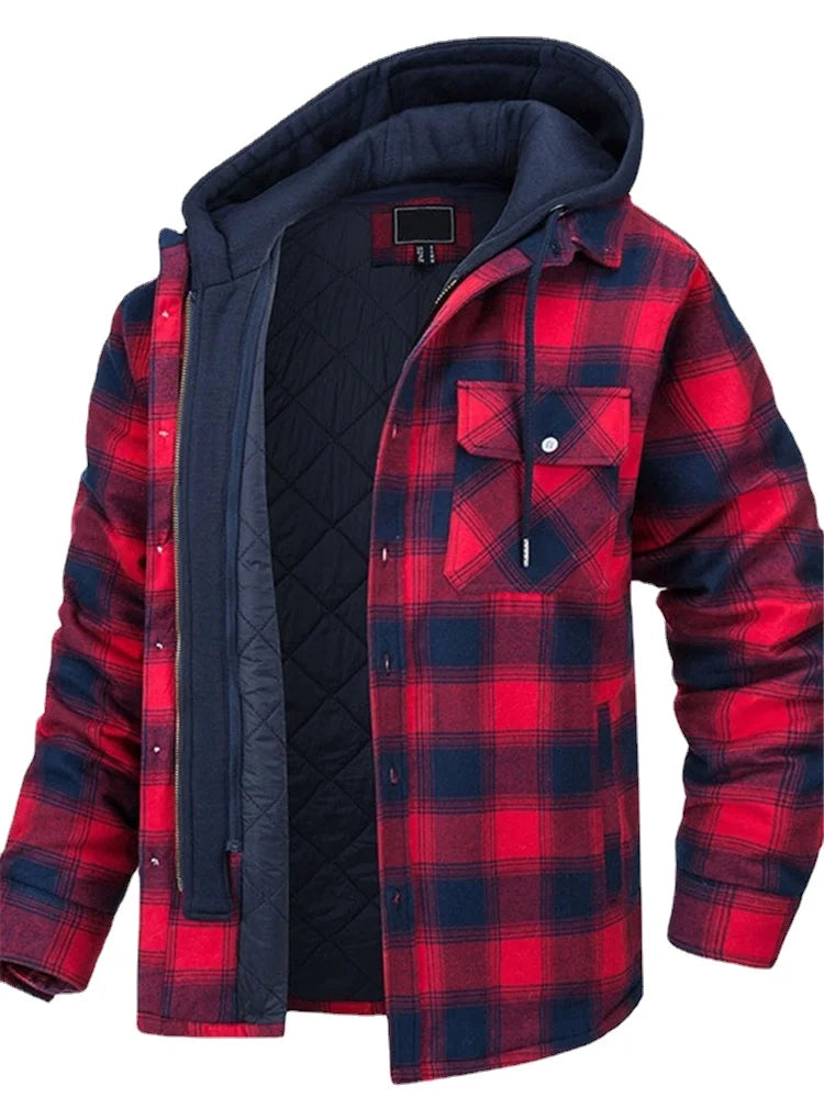 Rory – Men's Hooded Quilted Jacket with Plaid Design