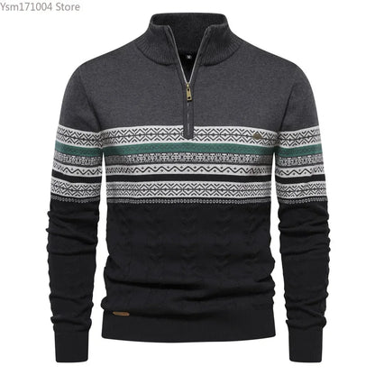 Gavin – Men's Striped High Neck Knitted Pullover