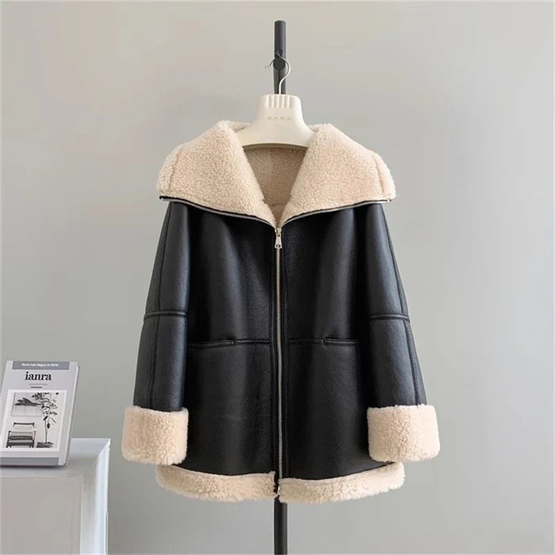 Tracy – Women's Vegan Leather Jacket with Cozy Shearling Lining