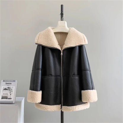 Tracy – Women's Vegan Leather Jacket with Cozy Shearling Lining