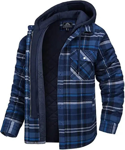 Rory – Men's Hooded Quilted Jacket with Plaid Design