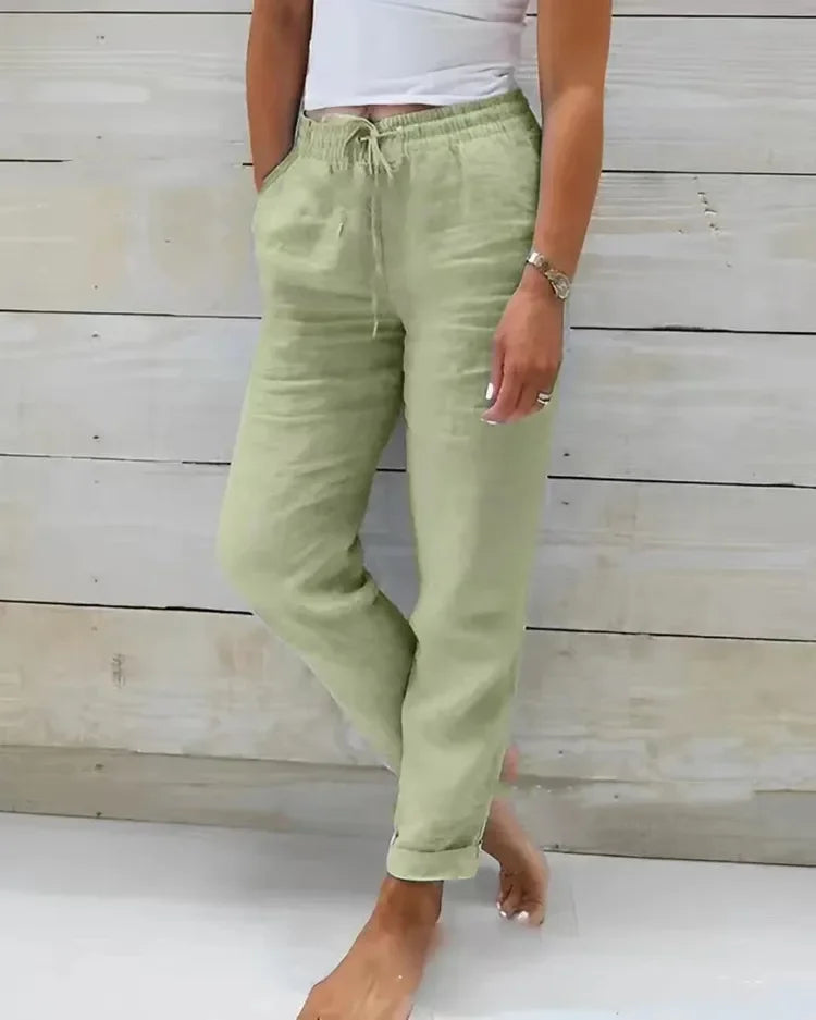 Amy – Women's High-Waist Cotton-Linen Summer Pants