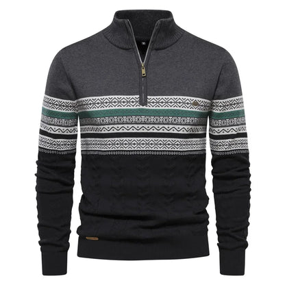 Gavin – Men's Striped High Neck Knitted Pullover