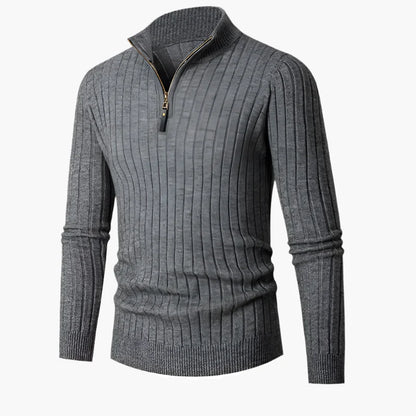 Men's Ribbed Half-Zip Cotton Sweater – Classic Casual High-Collar Pullover