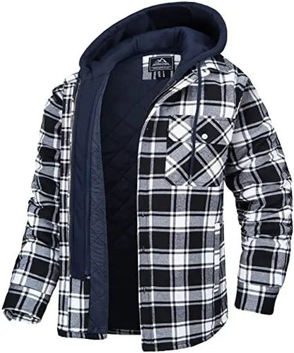 Rory – Men's Hooded Quilted Jacket with Plaid Design