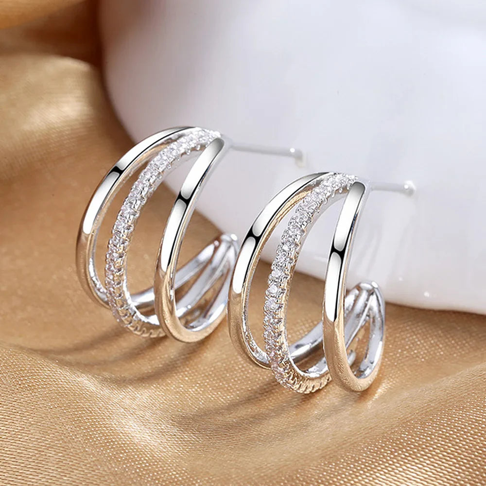 Imogen – Women's Elegant Triple Hoop Earrings with Cubic Zirconia Accents