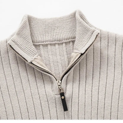 Men's Ribbed Half-Zip Cotton Sweater – Classic Casual High-Collar Pullover