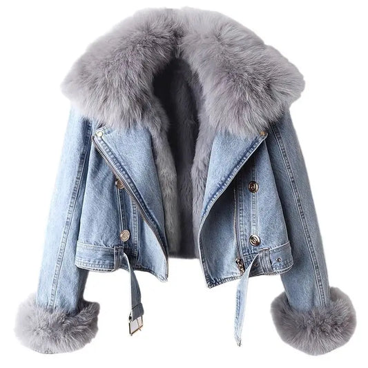 Holly – Women's Warm Denim Jacket with Detachable Faux Fur