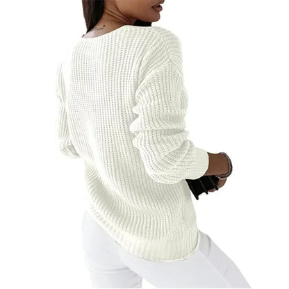 Megan – Women's V-Neck Long-Sleeve Cable Knit Sweater