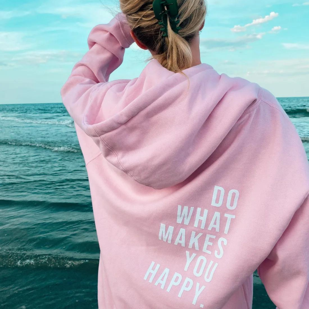 Women's Motivational Text Print Hooded Pullover Sweater – Casual Cozy Style