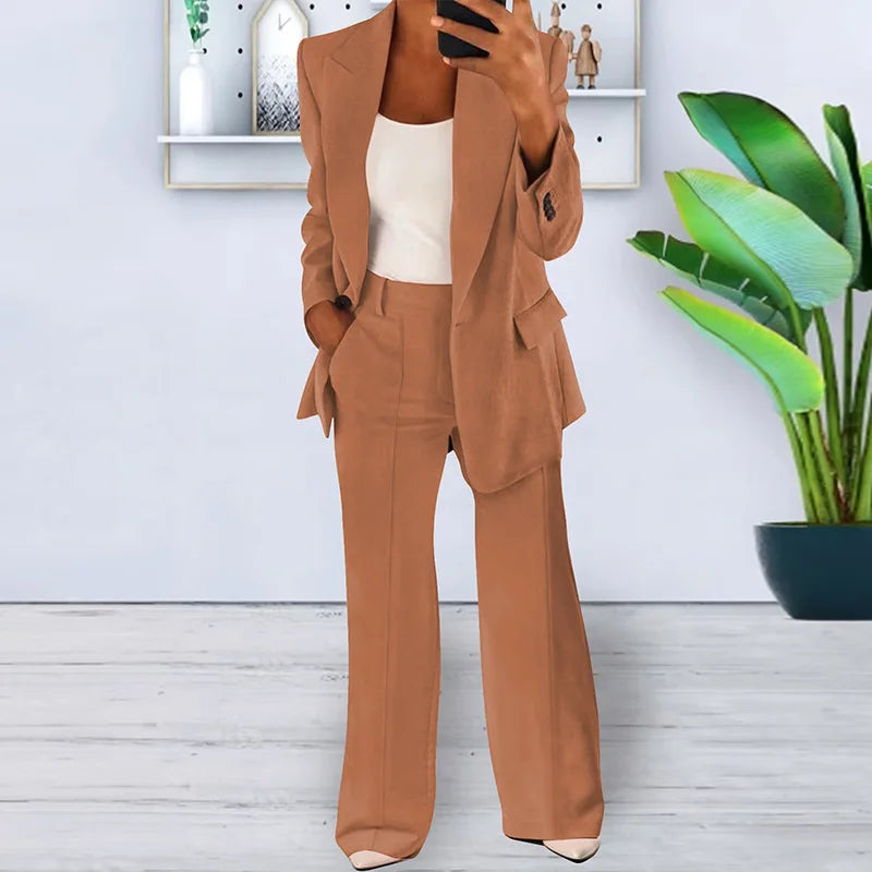 Jacqueline – Women's Elegant Long-Sleeve Cardigan & Wide-Leg Pants Outfit Set