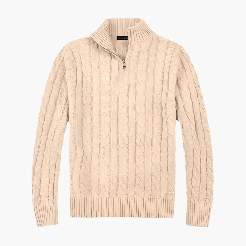 Men's Classic Cable Knit Half-Zip Sweater - Timeless Casual Elegance
