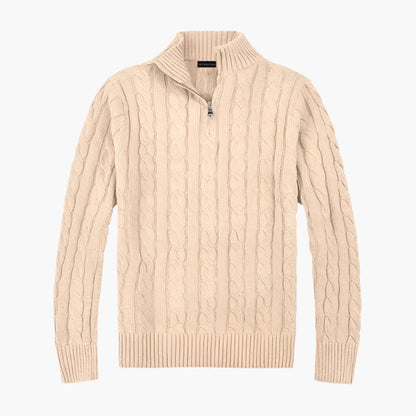 Men's Classic Cable Knit Half-Zip Sweater - Timeless Casual Elegance