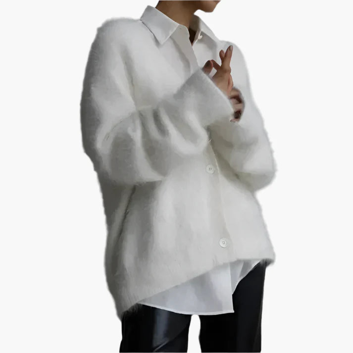 Women's Elegant Loose-Fit Fluffy Knit Cardigan Sweater for Everyday Comfort and Style