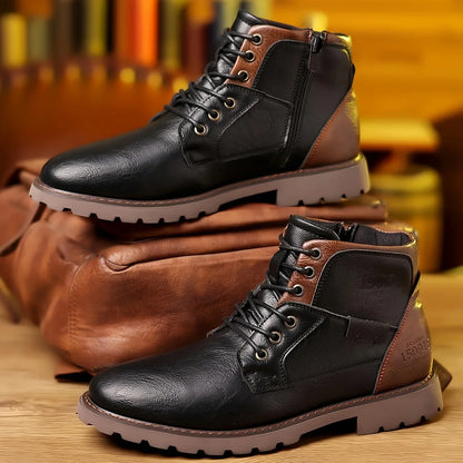 Joseph – Men's Classic Vegan Leather Ankle Boots with Rugged Sole and Side Zipper