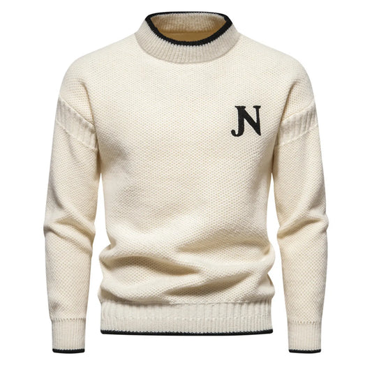 Conrad – Men's Textured Knit Sweater with Embroidered Letter