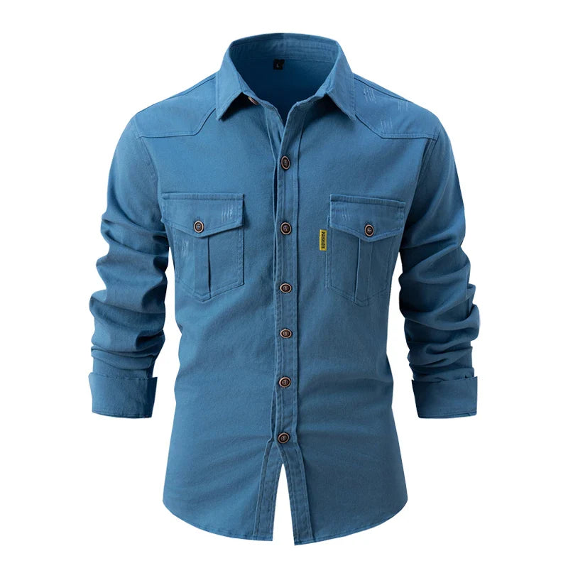 Dylan – Men's Cotton Long-Sleeve Shirt with Dual Chest Pockets