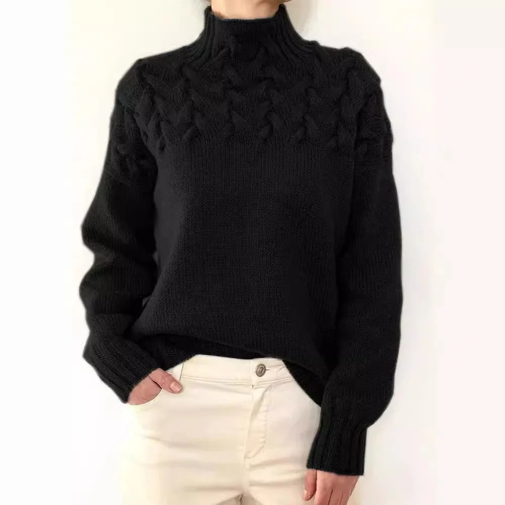 Julia – Women's Embossed Lantern Sleeve Turtleneck Sweater