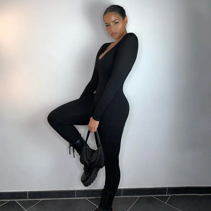 Melanie – Women's Long Sleeve Black Jumpsuit