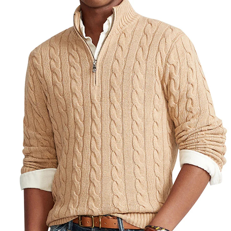 Russell – Men's Cable Knit Half-Zip Turtleneck Sweater