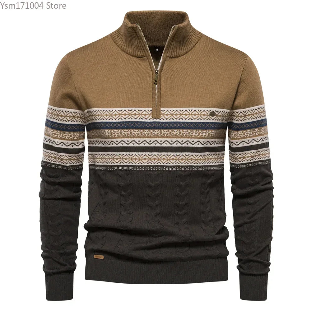 Gavin – Men's Striped High Neck Knitted Pullover