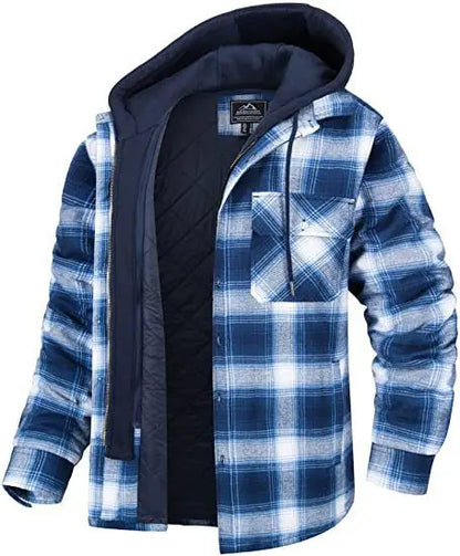 Rory – Men's Hooded Quilted Jacket with Plaid Design