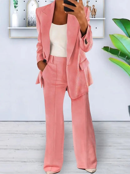 Jacqueline – Women's Elegant Long-Sleeve Cardigan & Wide-Leg Pants Outfit Set