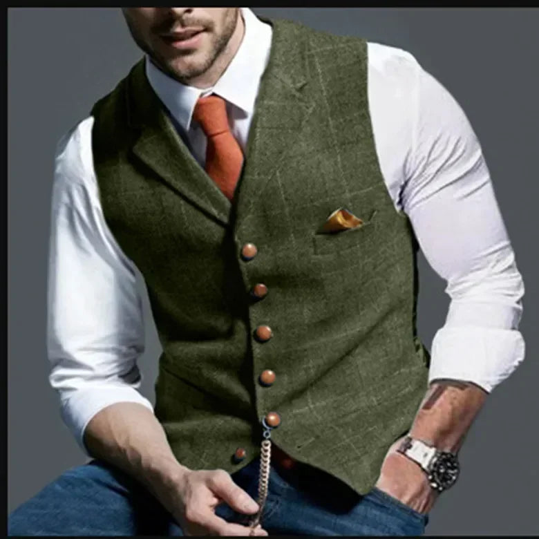 Tim – Men's Tweed Plaid Formal Vest with V-Neck