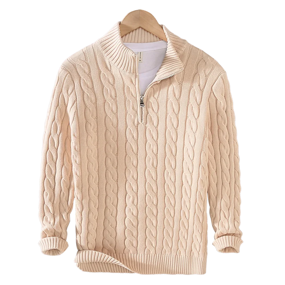 Russell – Men's Cable Knit Half-Zip Turtleneck Sweater