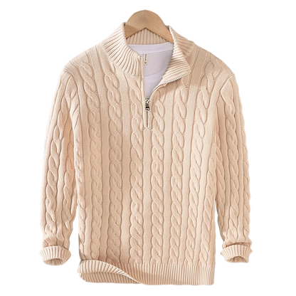 Russell – Men's Cable Knit Half-Zip Turtleneck Sweater