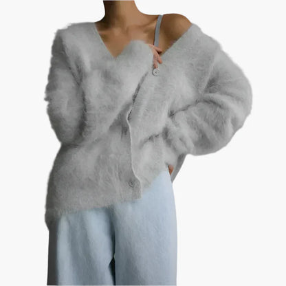Women's Elegant Loose-Fit Fluffy Knit Cardigan Sweater for Everyday Comfort and Style