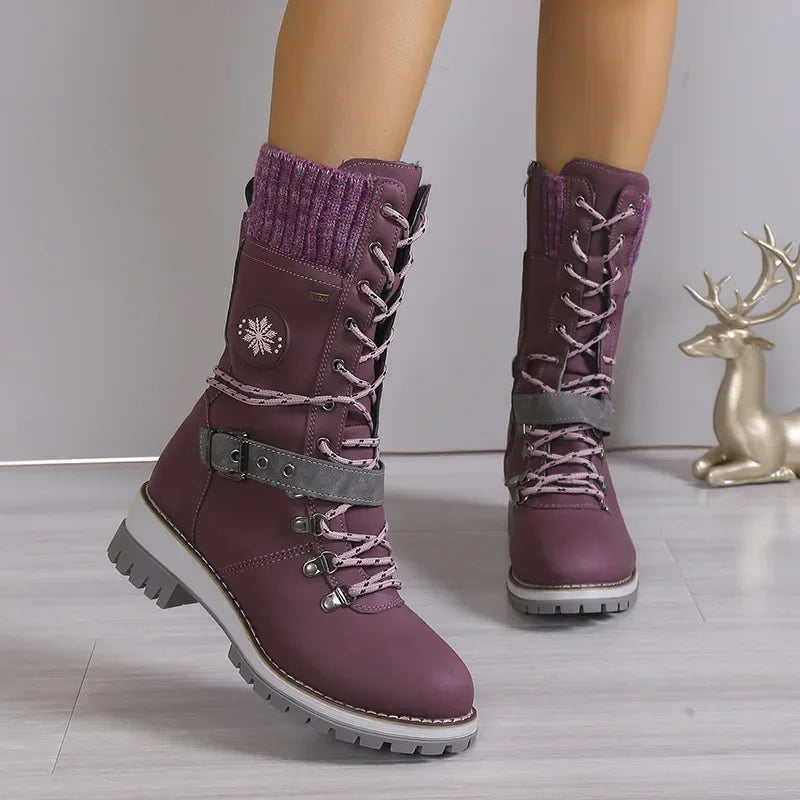 Angela – Women's Lace-Up High Snow Boots with Thick Platform Heels