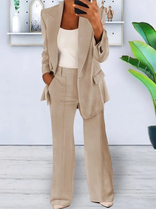 Jacqueline – Women's Elegant Long-Sleeve Cardigan & Wide-Leg Pants Outfit Set