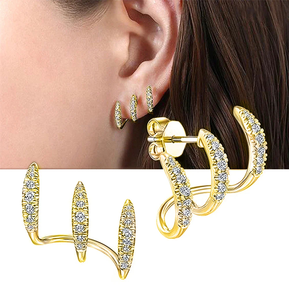 Imogen – Women's Elegant Triple Hoop Earrings with Cubic Zirconia Accents