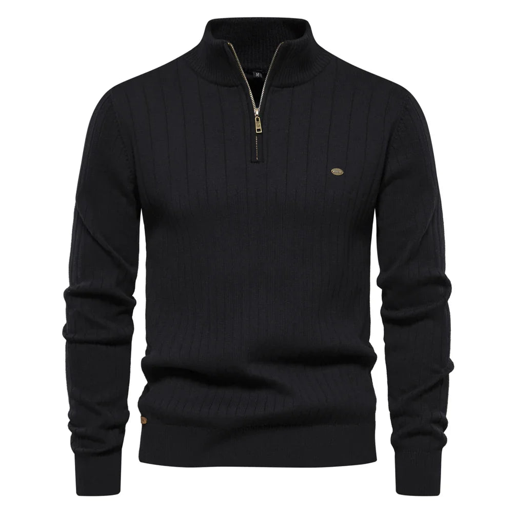 Alan – Men's High-Quality Cotton Turtleneck with Zipper