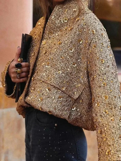 Leanne – Women's Gold Sequin Bomber Jacket