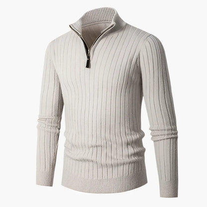 Men's Ribbed Half-Zip Cotton Sweater – Classic Casual High-Collar Pullover