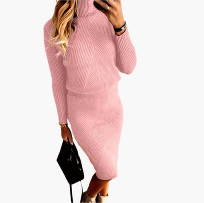 Women's Ribbed Knit Turtleneck Sweater Skirt Set – Elegant Casual Two Piece Outfit
