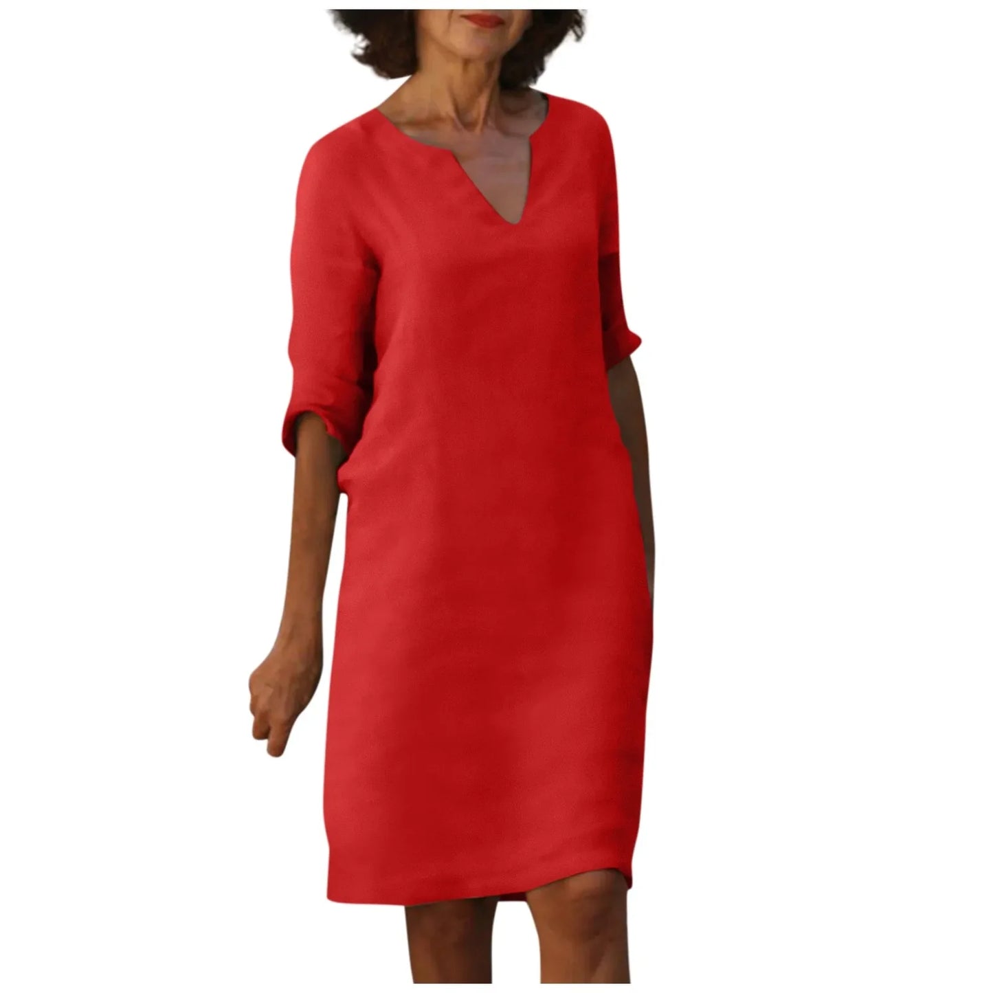 Amy – Women's Cotton Linen V-Neck Dress