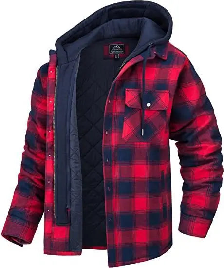 Rory – Men's Hooded Quilted Jacket with Plaid Design