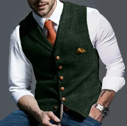 Tim – Men's Tweed Plaid Formal Vest with V-Neck